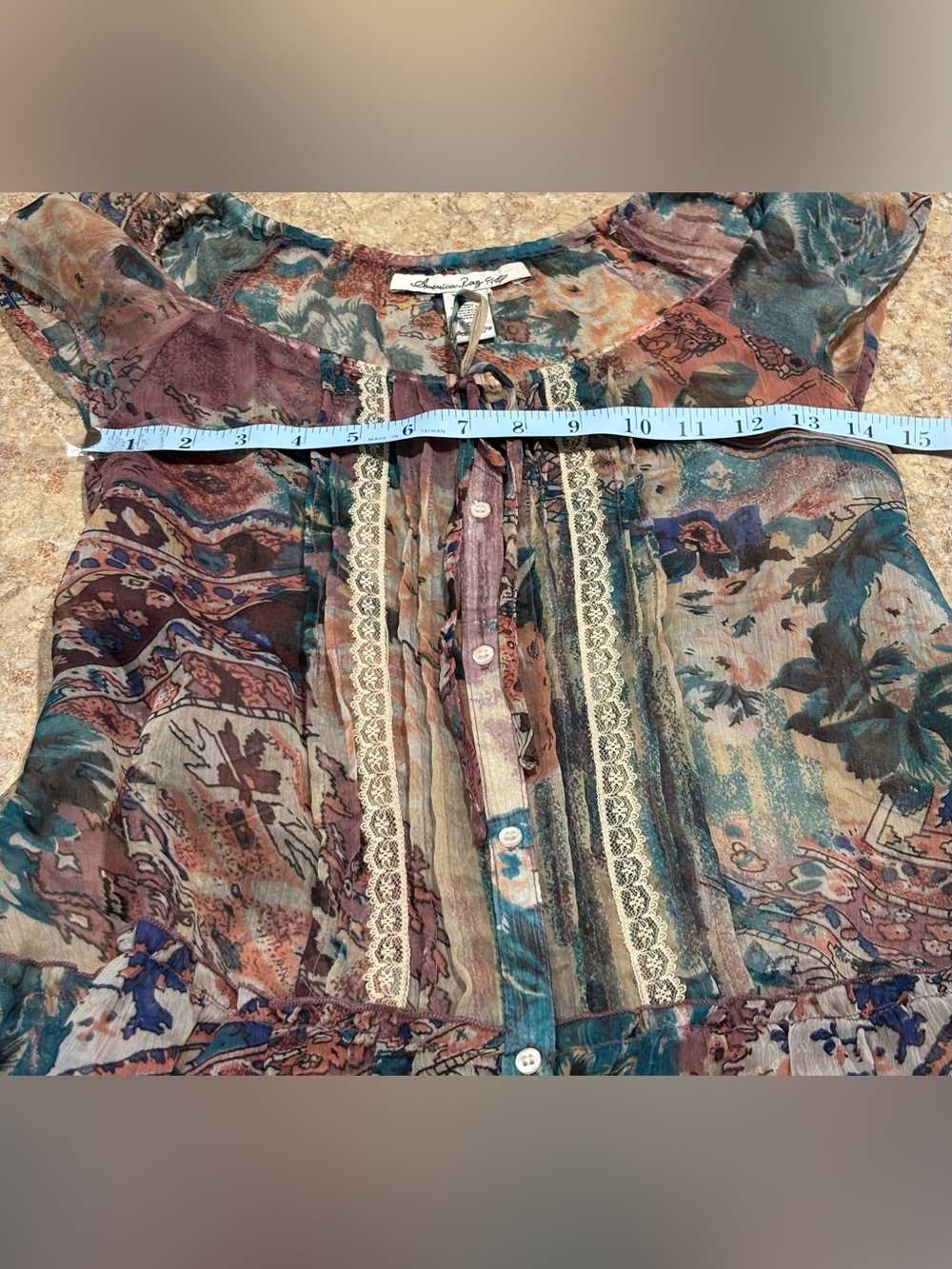 American Rag Multi-Color Sheer Button-Front Blouse - Picture 3 of 4